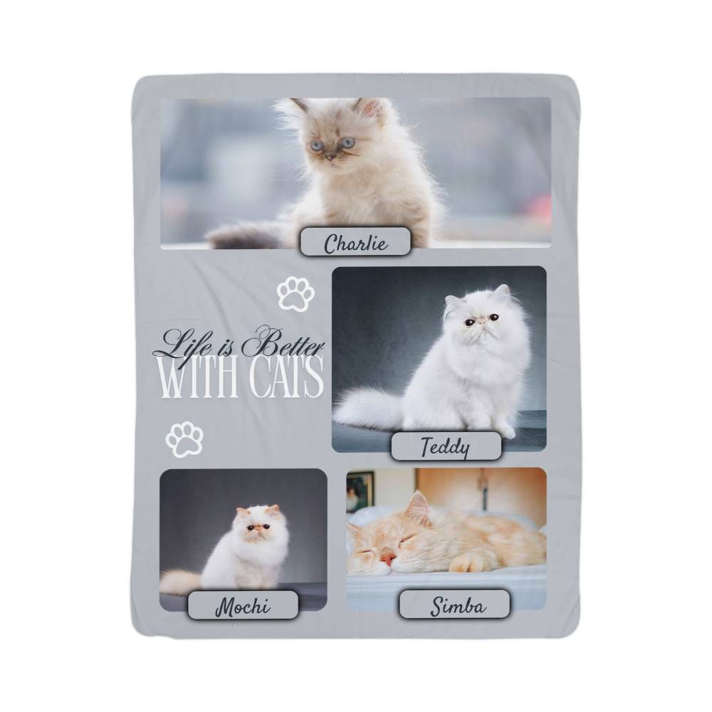 🐾  "Life is better with Cats" Personalized Photo Collage - sherpa blanket