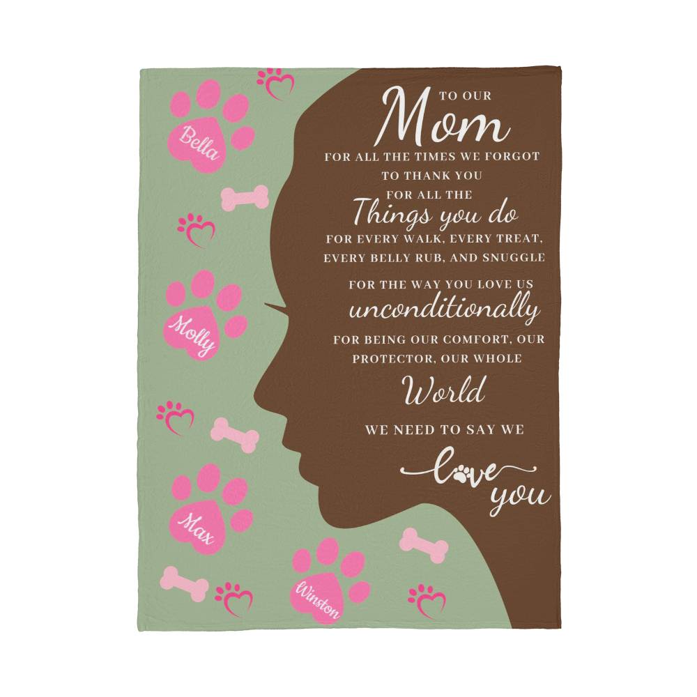 🐾 To Our Mom Dog Blanket - Personalized Dog Names - Dog Mom Gift 🎁 - Fleece Throw