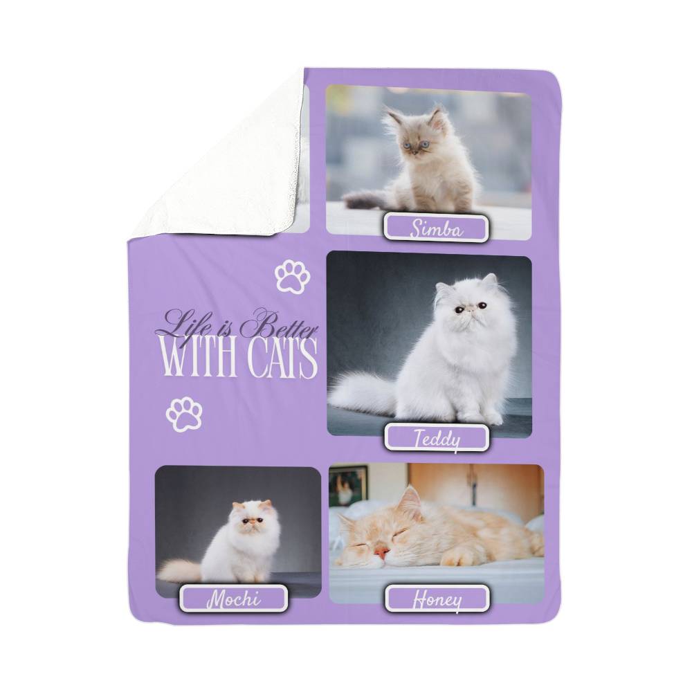 🐾  "Life is better with Cats" Personalized Photo Collage - sherpa blanket
