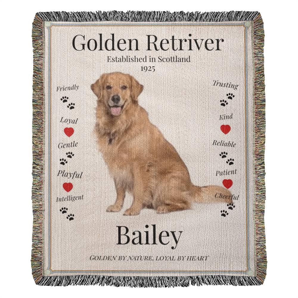 🐾 My Little Buddie Heirloom Woven Blanket – Golden Retriever Edition - Red hearts
