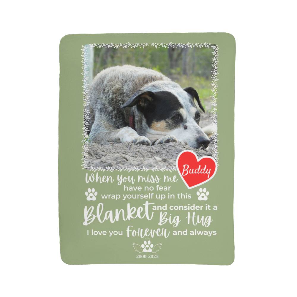 "When You Miss Me" - Pet Memorial Sherpa Blanket - Personalized Name and Picture