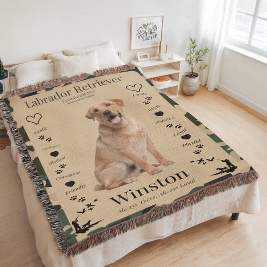 🐾 My Little Buddie Heirloom Woven Blanket – Labrador Retriever - Green Camo