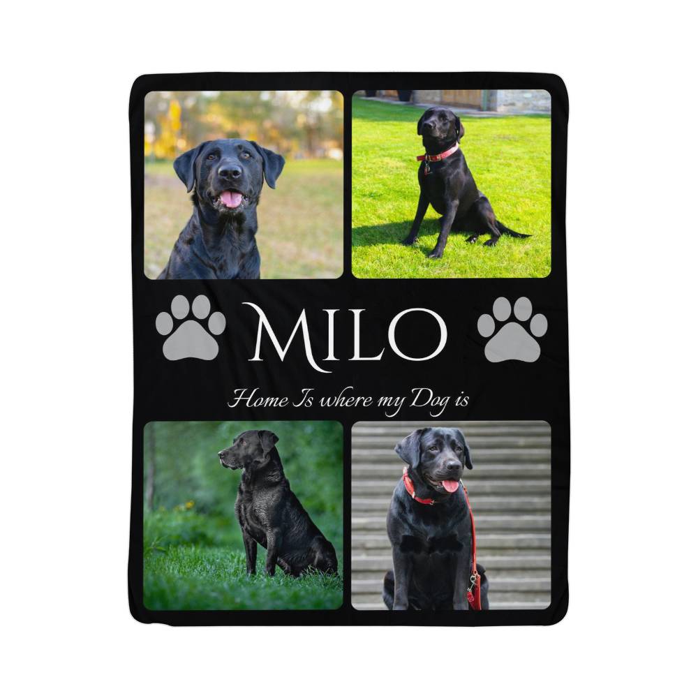 🐾 "Home is where my dog is" - Sherpa Blanket - Personalized name and photos