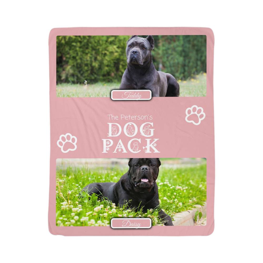 "Dog Pack" Personalized Photo Collage Sherpa Blanket - Multi-Dog Gift