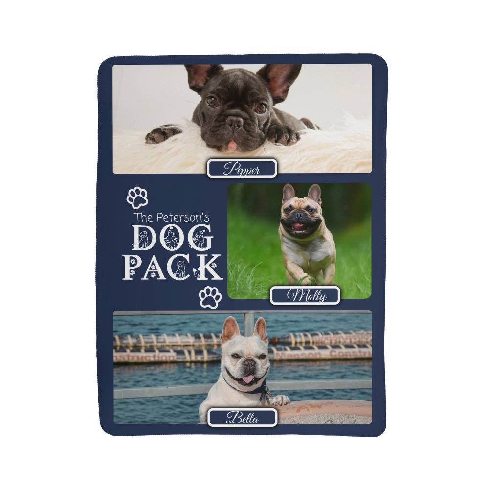 "Dog Pack" Personalized Photo Collage Sherpa Blanket - Multi-Dog Gift