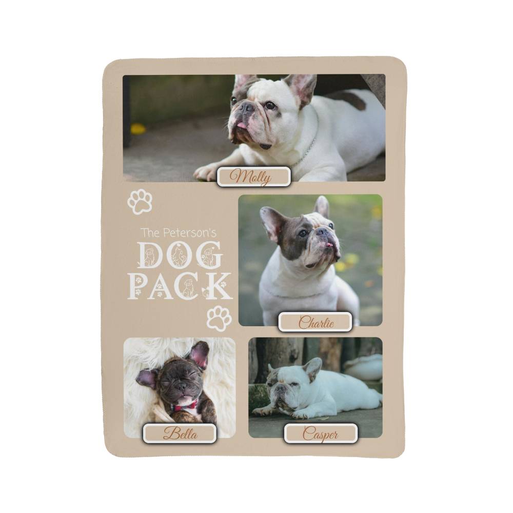 "Dog Pack" Personalized Photo Collage Sherpa Blanket - Multi-Dog Gift