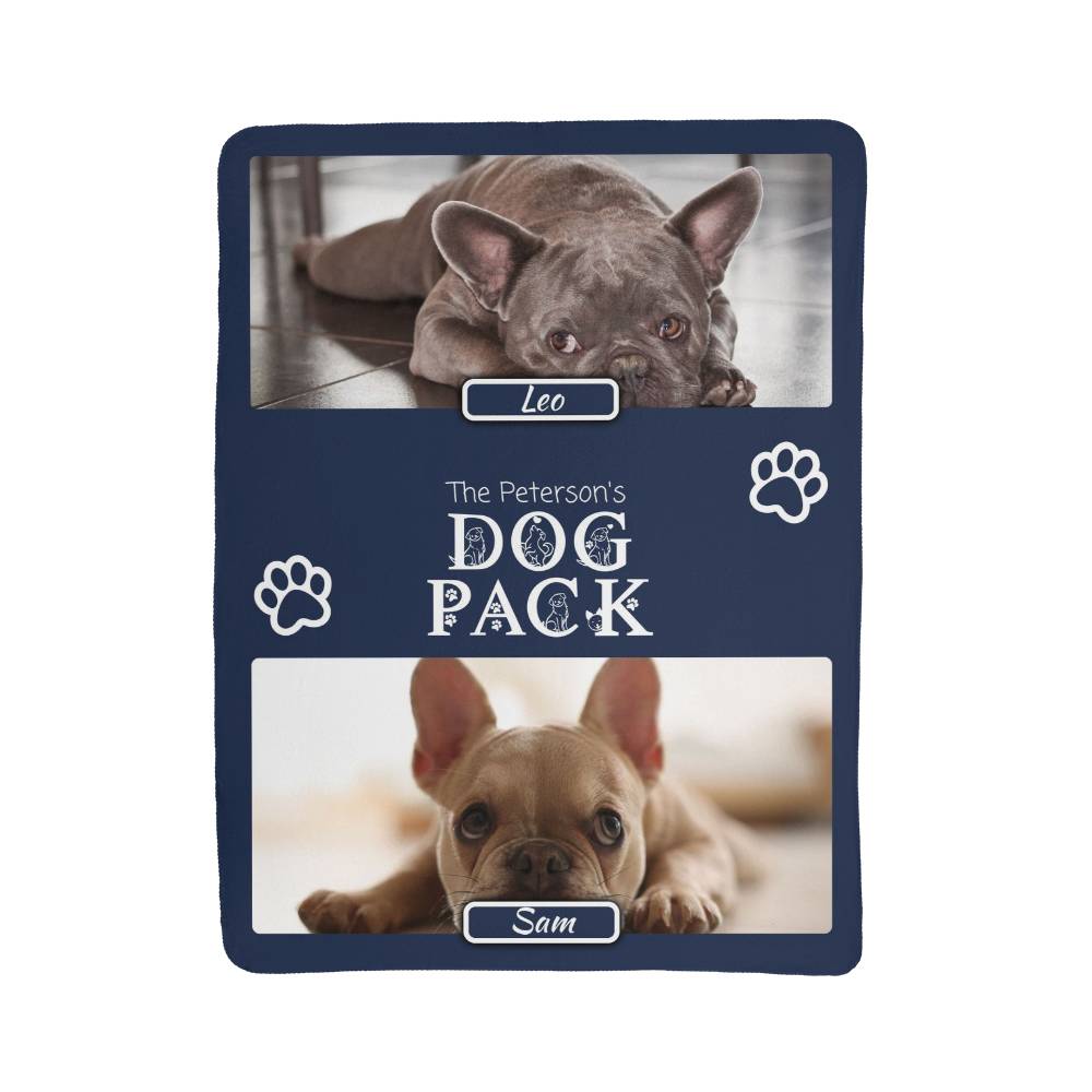 "Dog Pack" Personalized Photo Collage Sherpa Blanket - Multi-Dog Gift