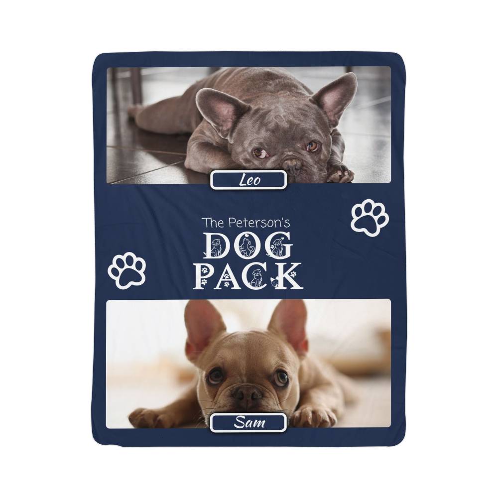 "Dog Pack" Personalized Photo Collage Sherpa Blanket - Multi-Dog Gift