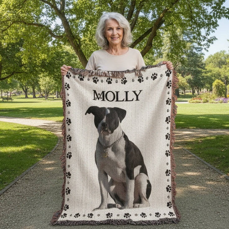 Woven Blanket personalized with paw Frame