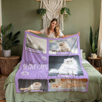 Personalized Multi-Cat Photo Blanket - Custom Cat Collage Fleece Blanket - 2-5 Cats Names & Photos