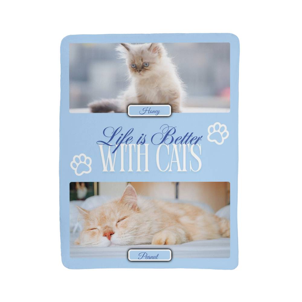 🐾  "Life is better with Cats" Personalized Photo Collage - sherpa blanket