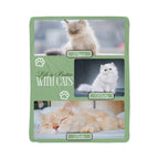 Product packaging with images of cats and text 'Life is Better With Cats' on a green background.