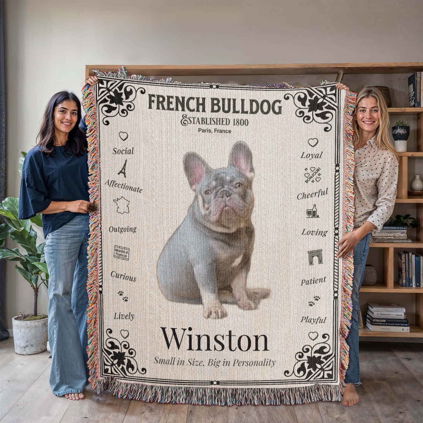 🐾 My Little Buddie Heirloom Woven Blanket – French Bulldog Edition - Art Deco