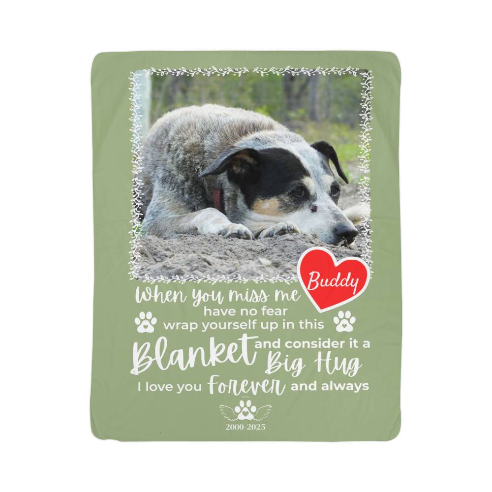 "When You Miss Me" - Pet Memorial Sherpa Blanket - Personalized Name and Picture