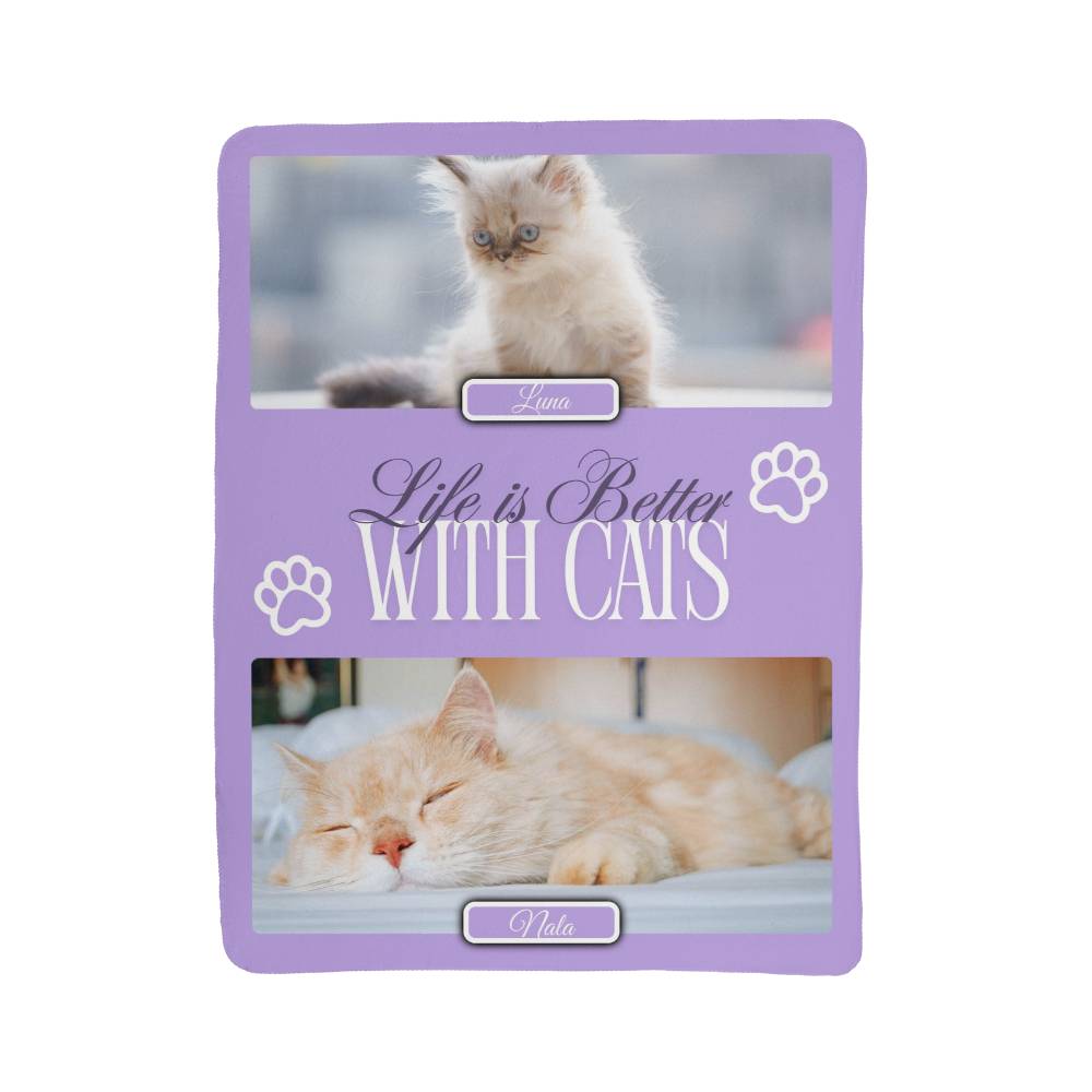 🐾  "Life is better with Cats" Personalized Photo Collage - sherpa blanket