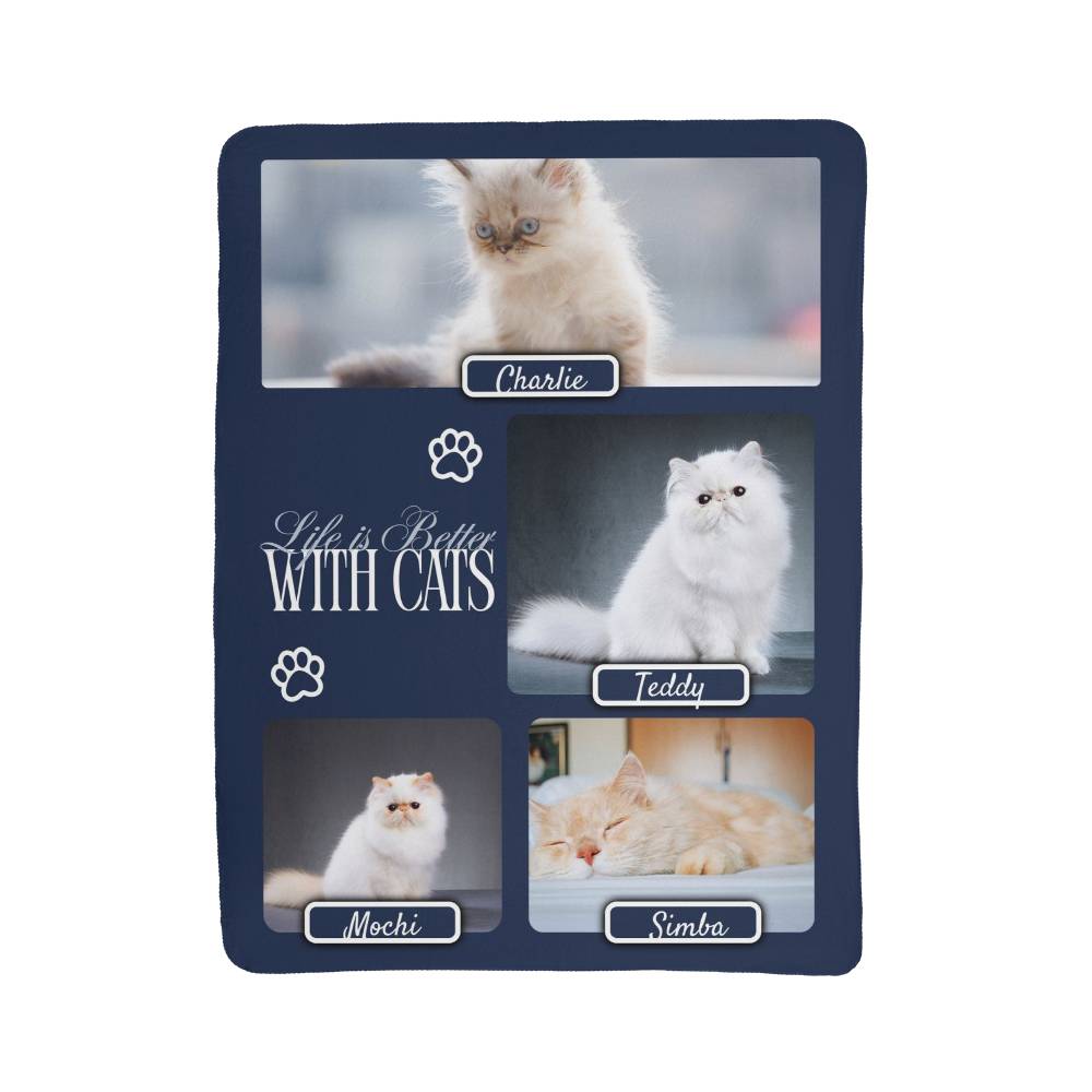 🐾  "Life is better with Cats" Personalized Photo Collage - sherpa blanket