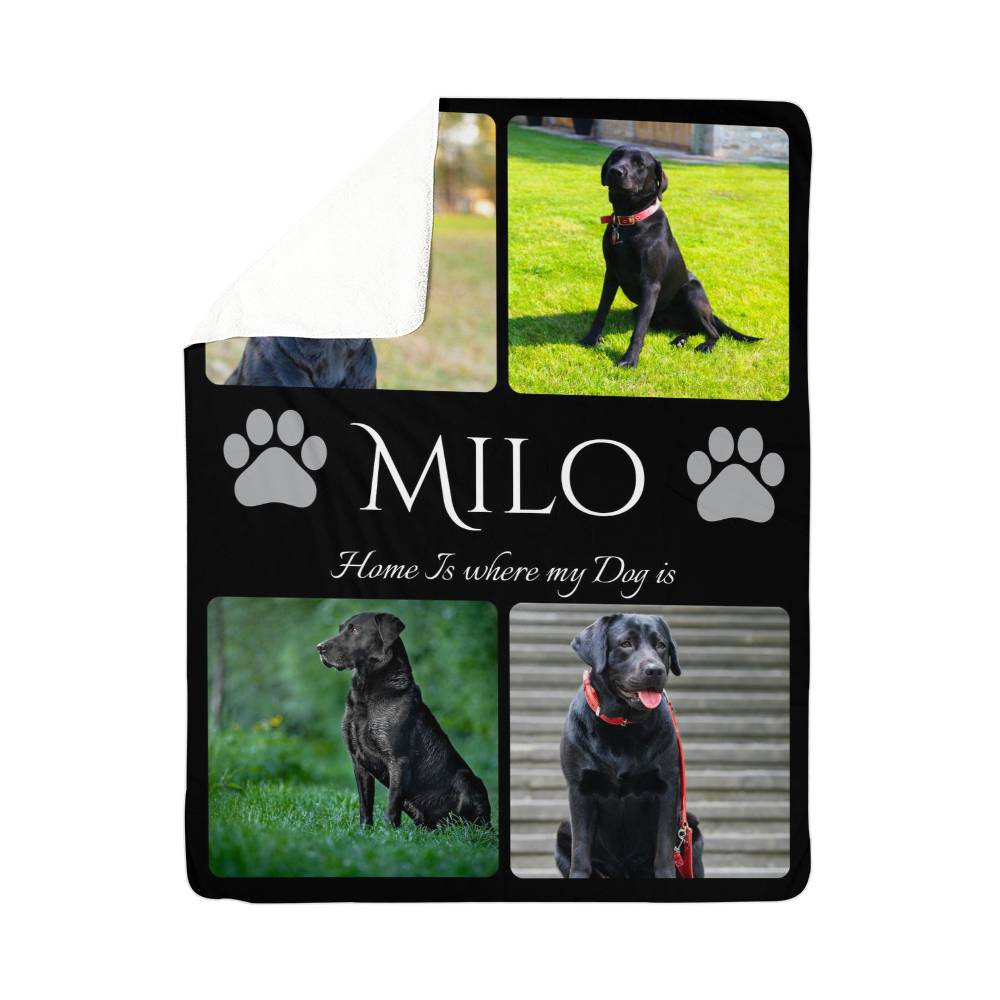 🐾 "Home is where my dog is" - Sherpa Blanket - Personalized name and photos