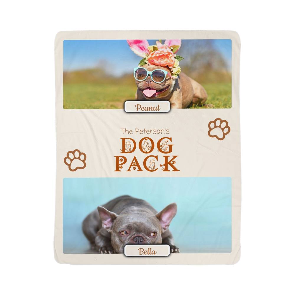"Dog Pack" Personalized Photo Collage Sherpa Blanket - Multi-Dog Gift