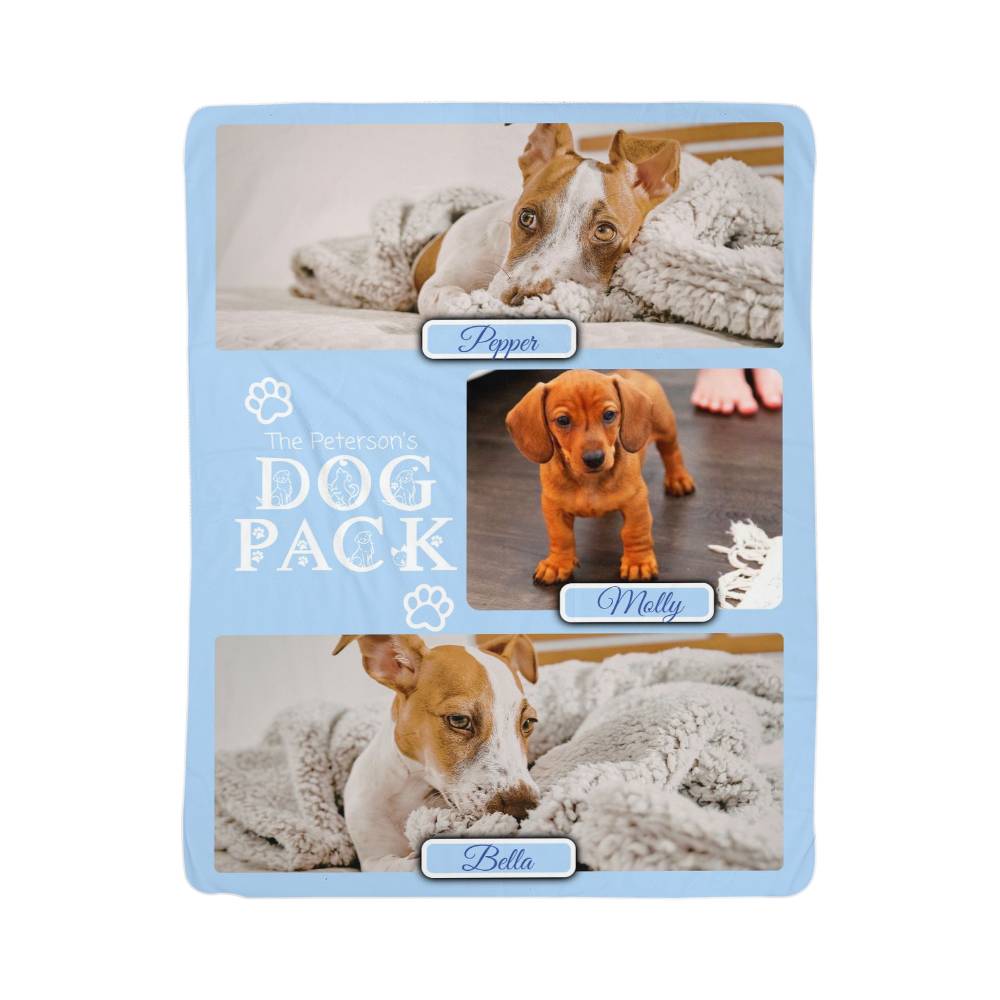 "Dog Pack" Personalized Photo Collage Sherpa Blanket - Multi-Dog Gift