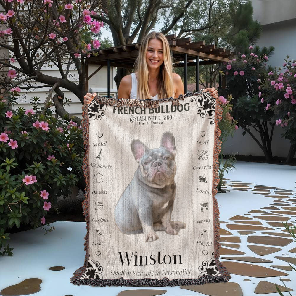 🐾 My Little Buddie Heirloom Woven Blanket – French Bulldog Edition - Art Deco