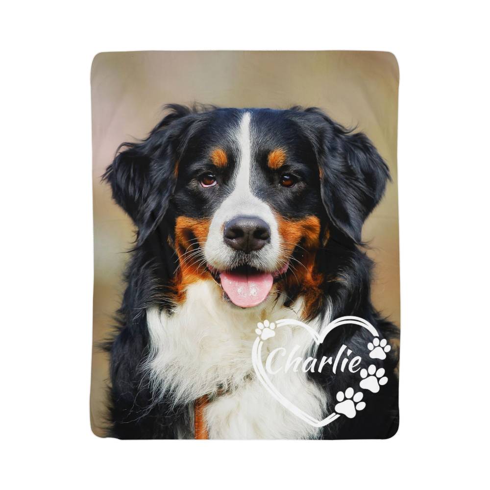 Personalized Pet Photo Sherpa Blanket - Custom Dog Portrait Fleece