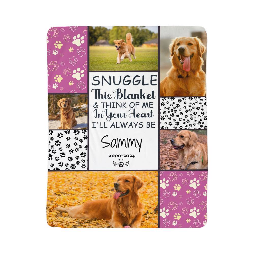 🐾 "Snuggle this blanket" Memorial - Sherpa Blanket - Personalized name and photos