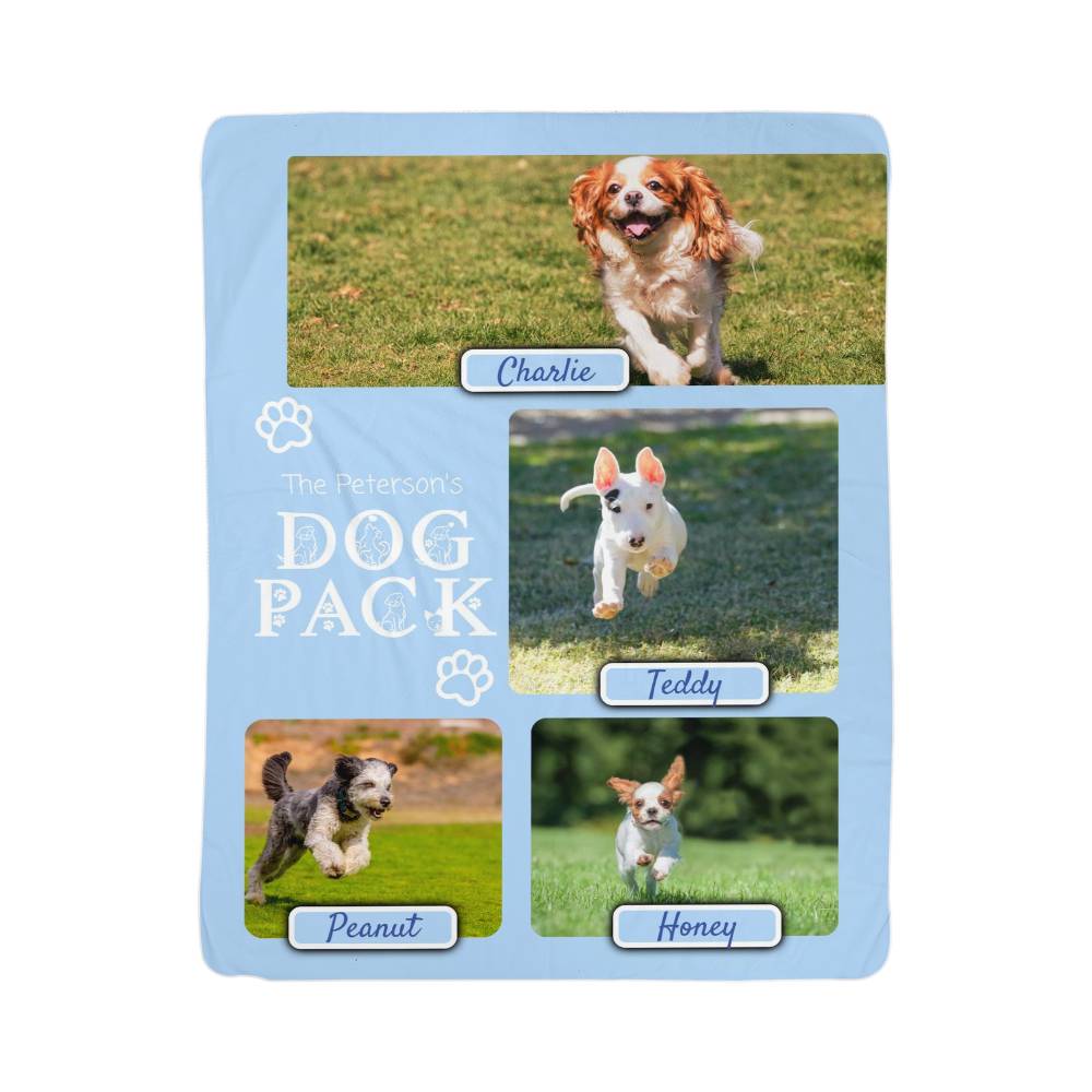 "Dog Pack" Personalized Photo Collage Sherpa Blanket - Multi-Dog Gift
