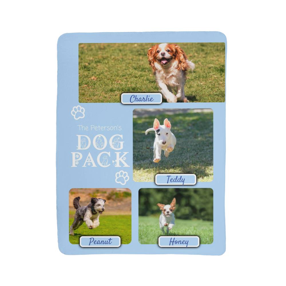 "Dog Pack" Personalized Photo Collage Sherpa Blanket - Multi-Dog Gift