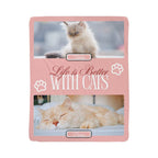 Product packaging with images of cats and text 'Life is Better With Cats' on a pink background.
