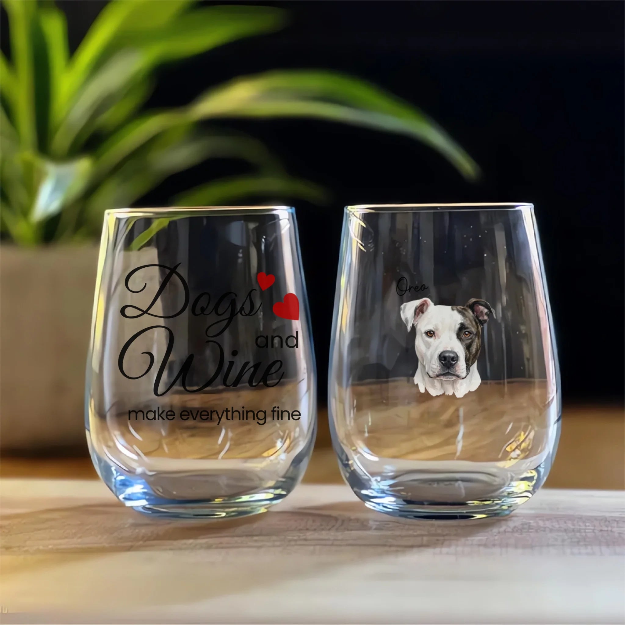 Fancy Watercolor Portrait Wine Glass with Black Text – Custom 15oz Personalized Gift