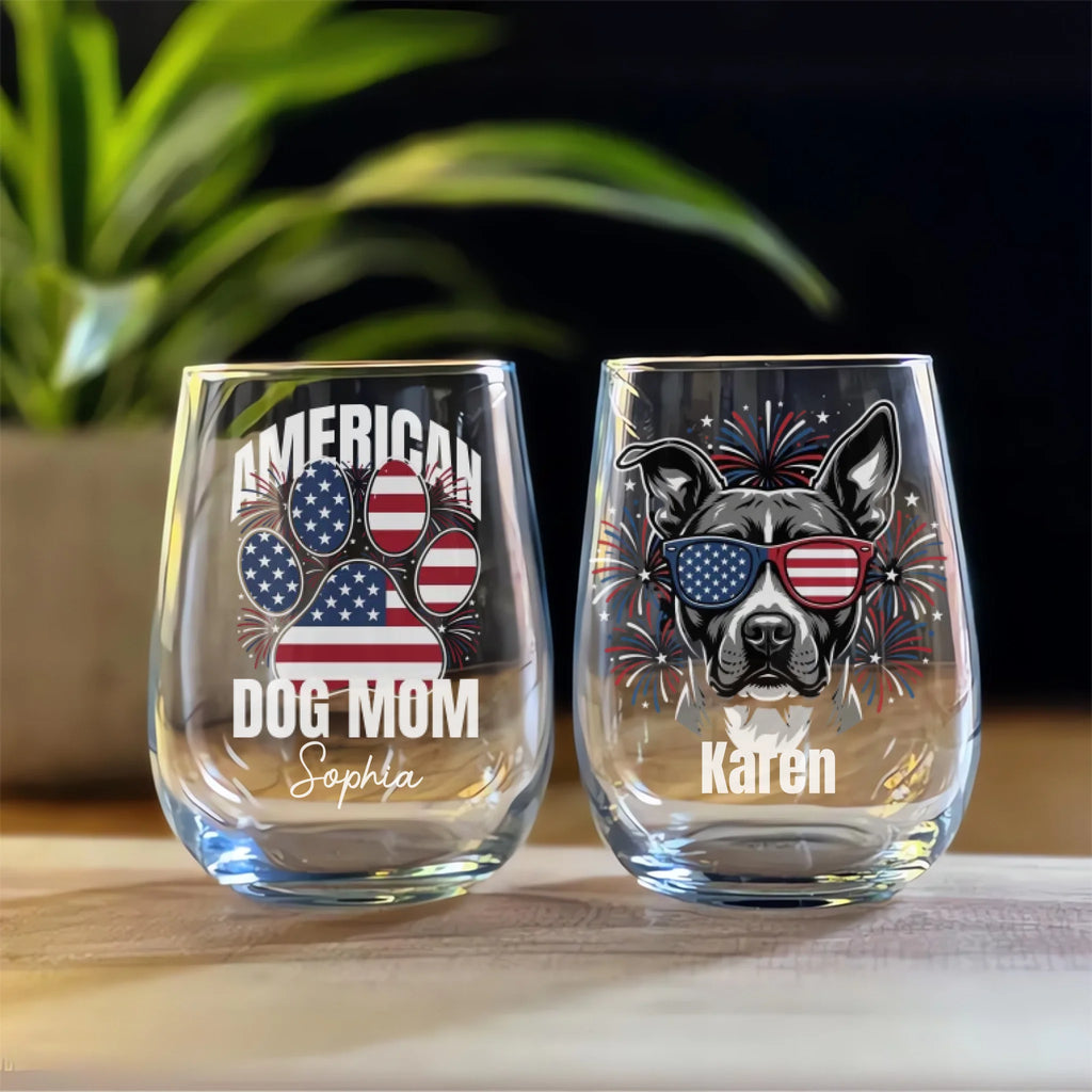 American Dog Mom Personalized Portrait Wine Glass – Custom 15oz Gift