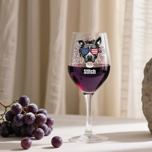 American Dog Mom Personalized Pet Portrait Red Wine Glass – Custom 13.5oz Crystal