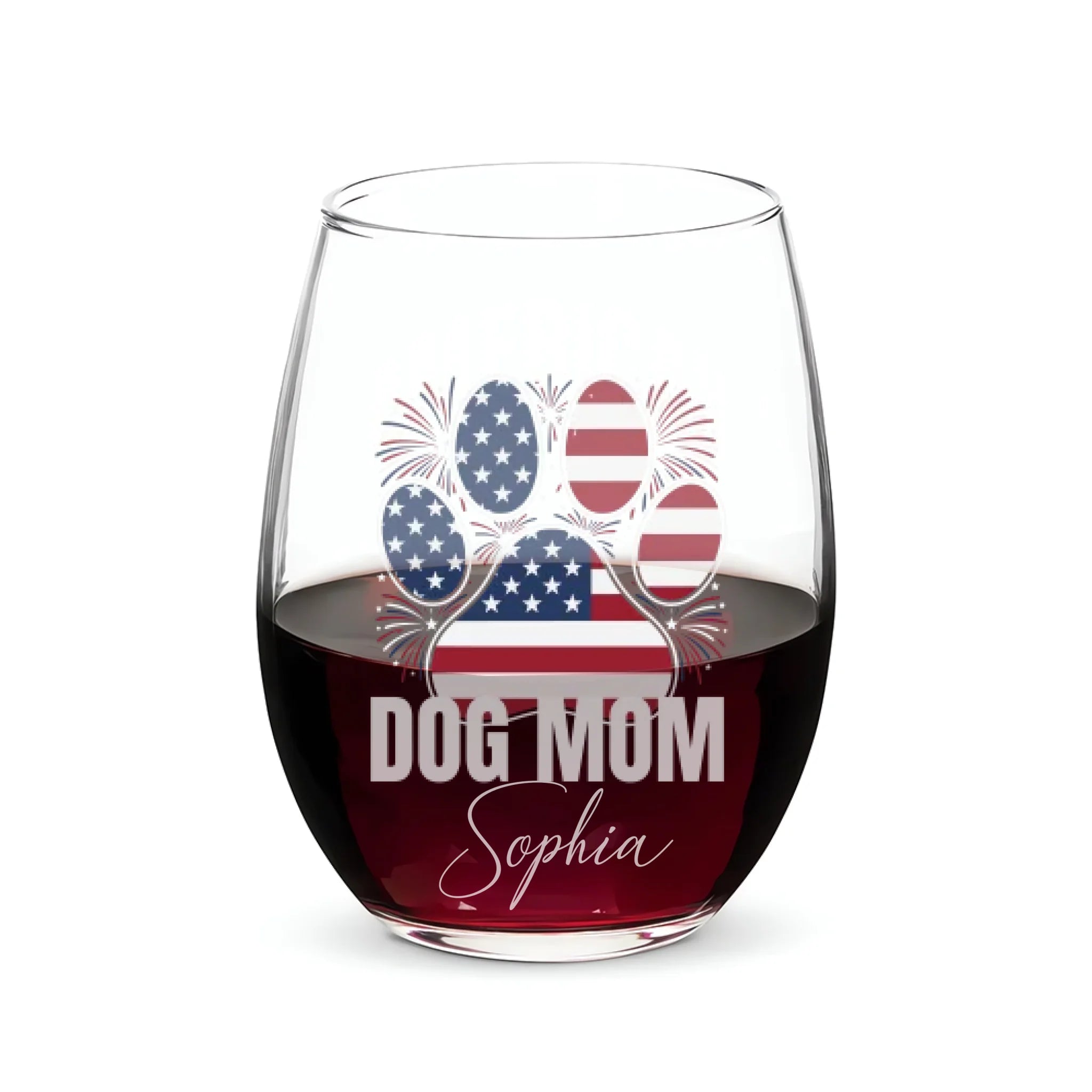 American Dog Mom Wine Glass Personalized with Bandana