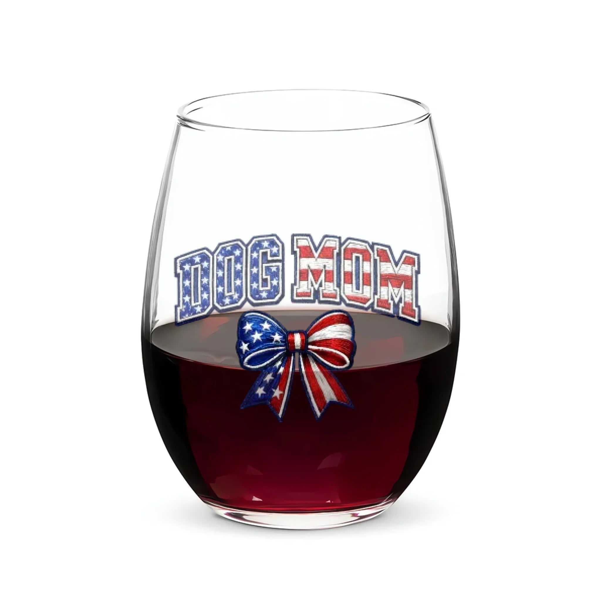 Dog Mom Varsity with Bow Wine Glass