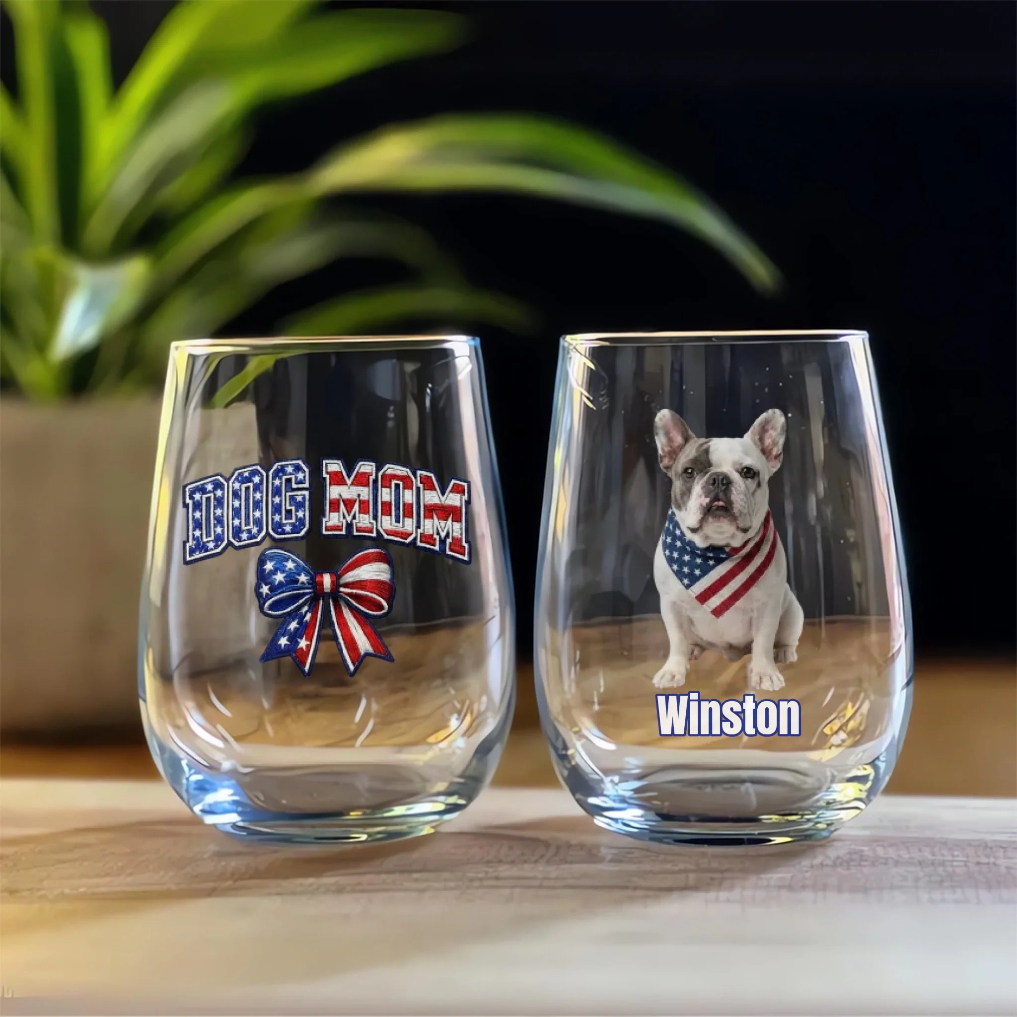Dog Mom Varsity with Bow Wine Glass