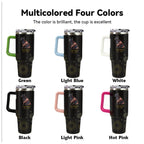 Multicolored tumblers with different handle colors on a white background