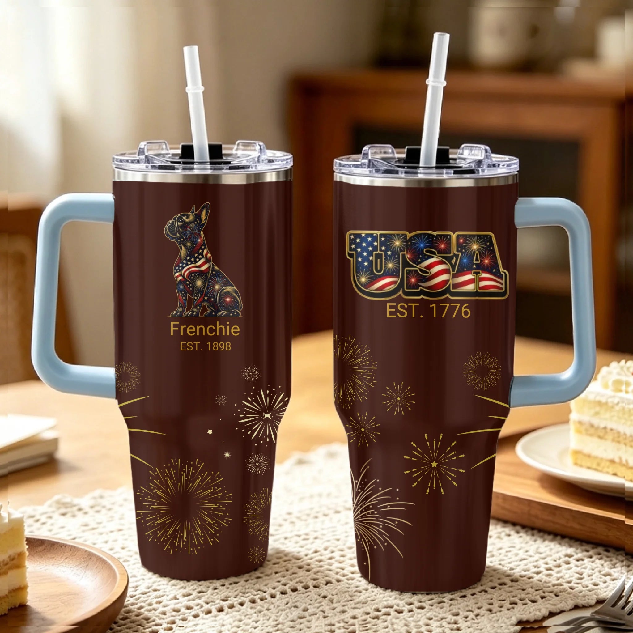French Bulldog Mom Personalized 40oz Tumbler — Custom Fireworks Design