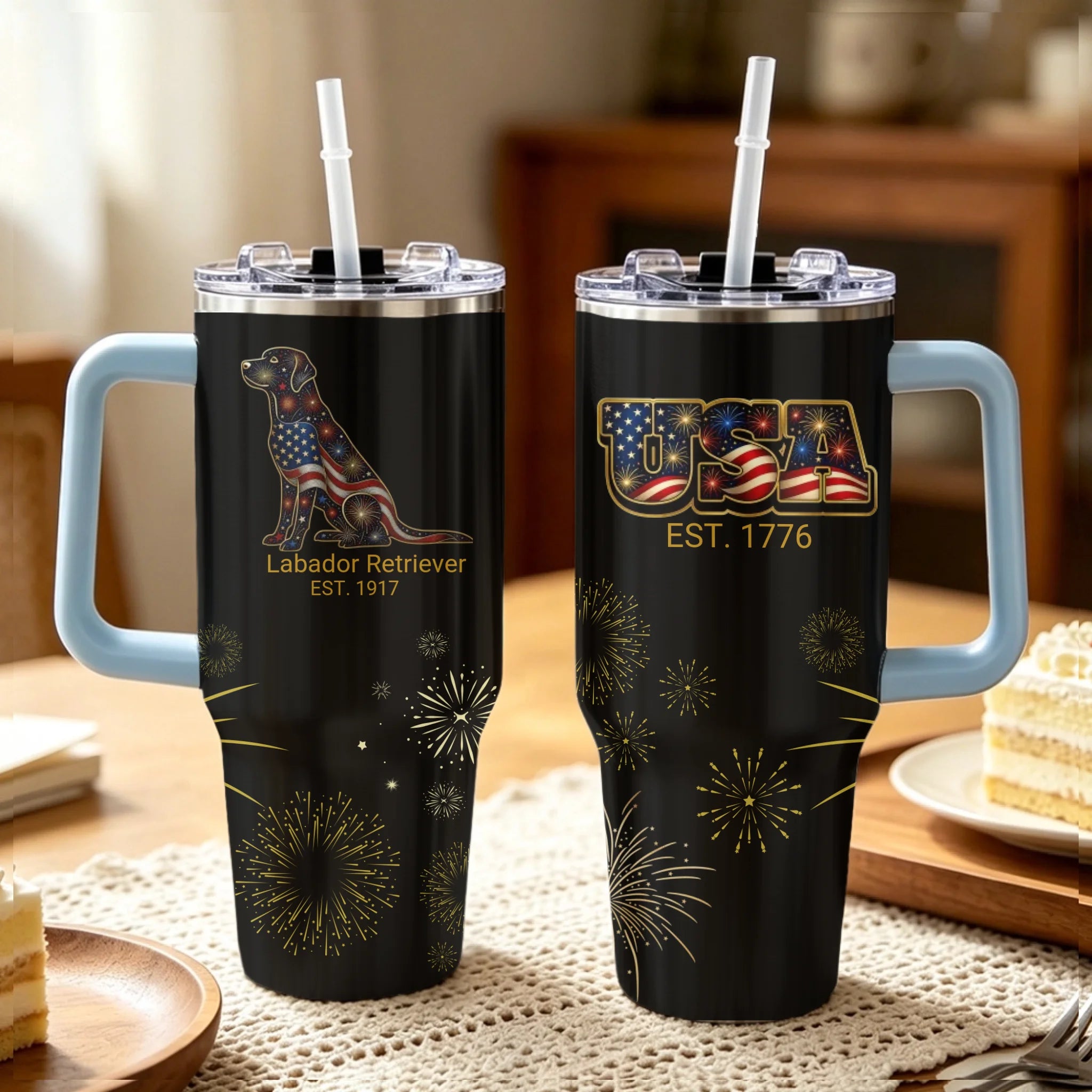 Labrador Retriever Mom Personalized 40oz Tumbler — Custom Fireworks Design