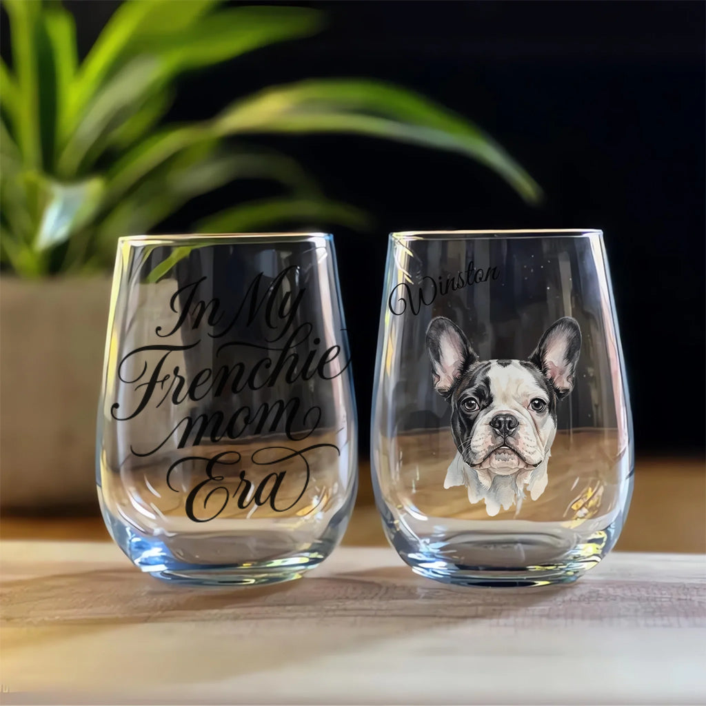 "In My Frenchie Mom Era" Personalized Stemless 15oz Wine Glass