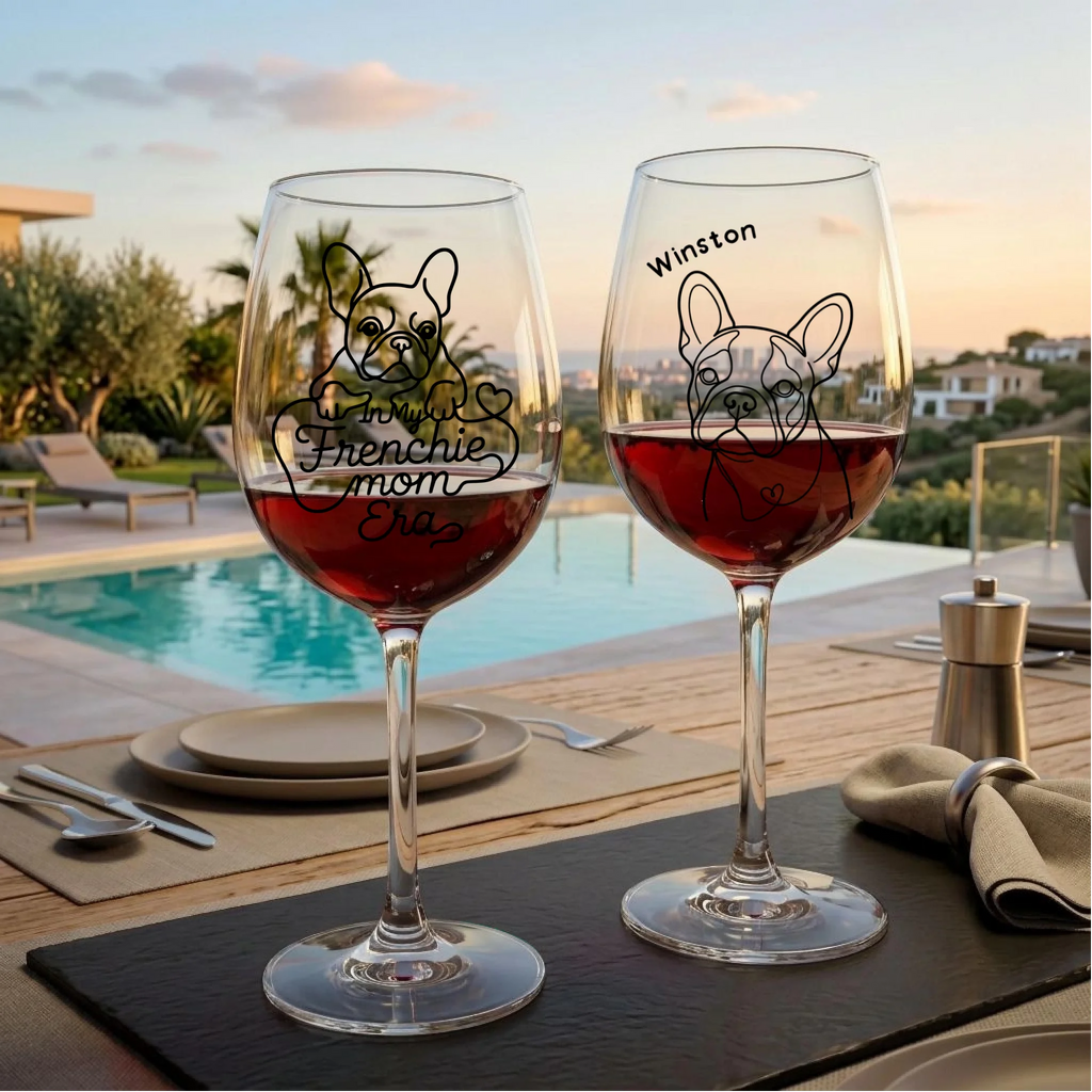 "In My Frenchie Mom Era" Doodle Personalized 16oz Wine Glass