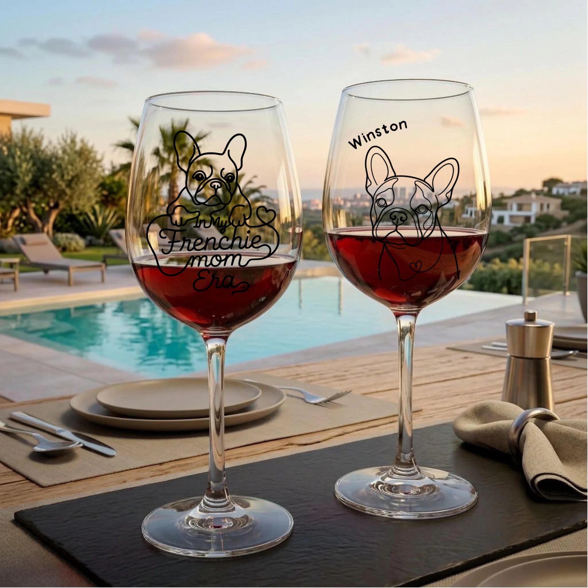 "In My Frenchie Mom Era" Doodle Personalized 16oz Wine Glass