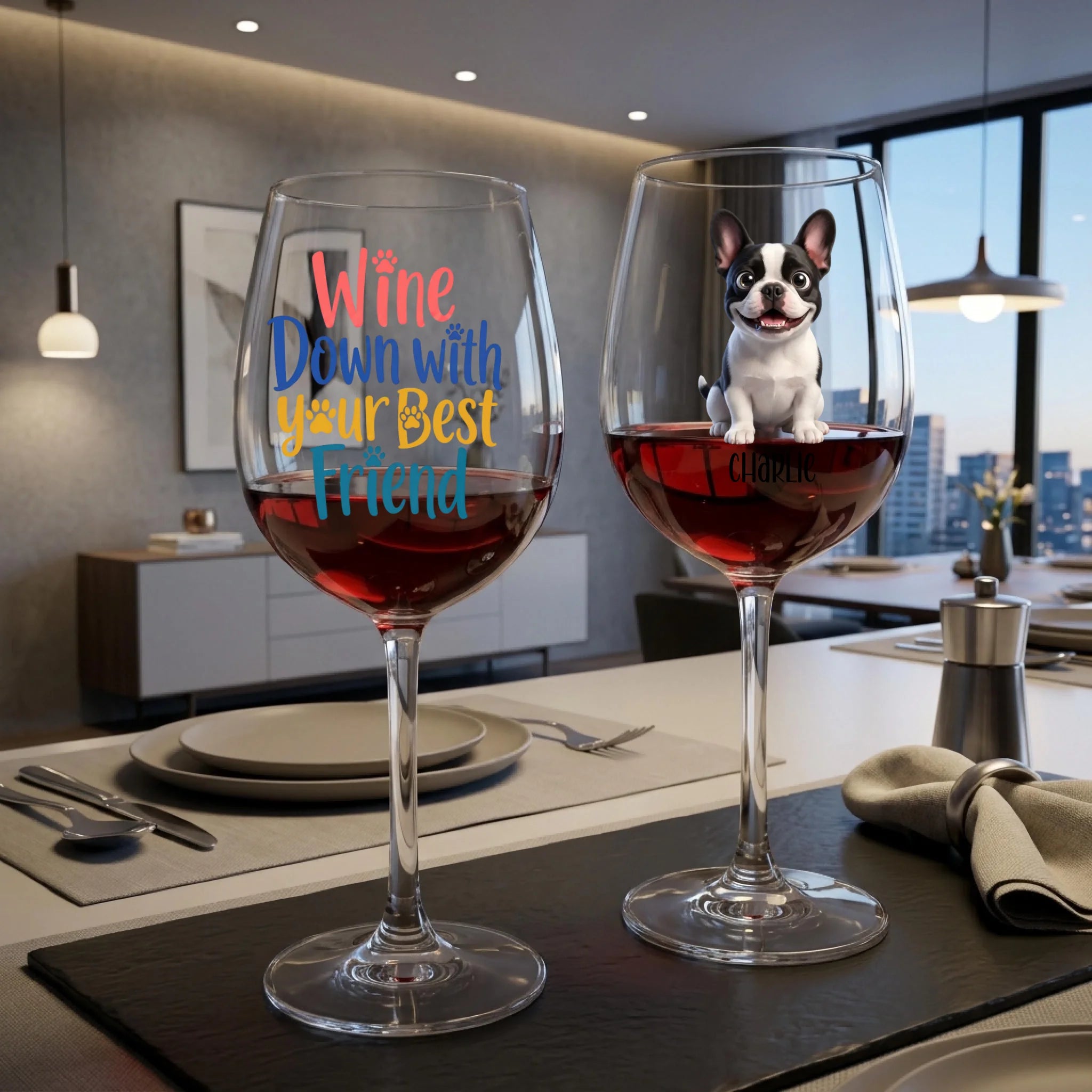 "Wine Down With Your Best Friend" Cartoon Fun Personalized Portrait 16oz Wine Glass