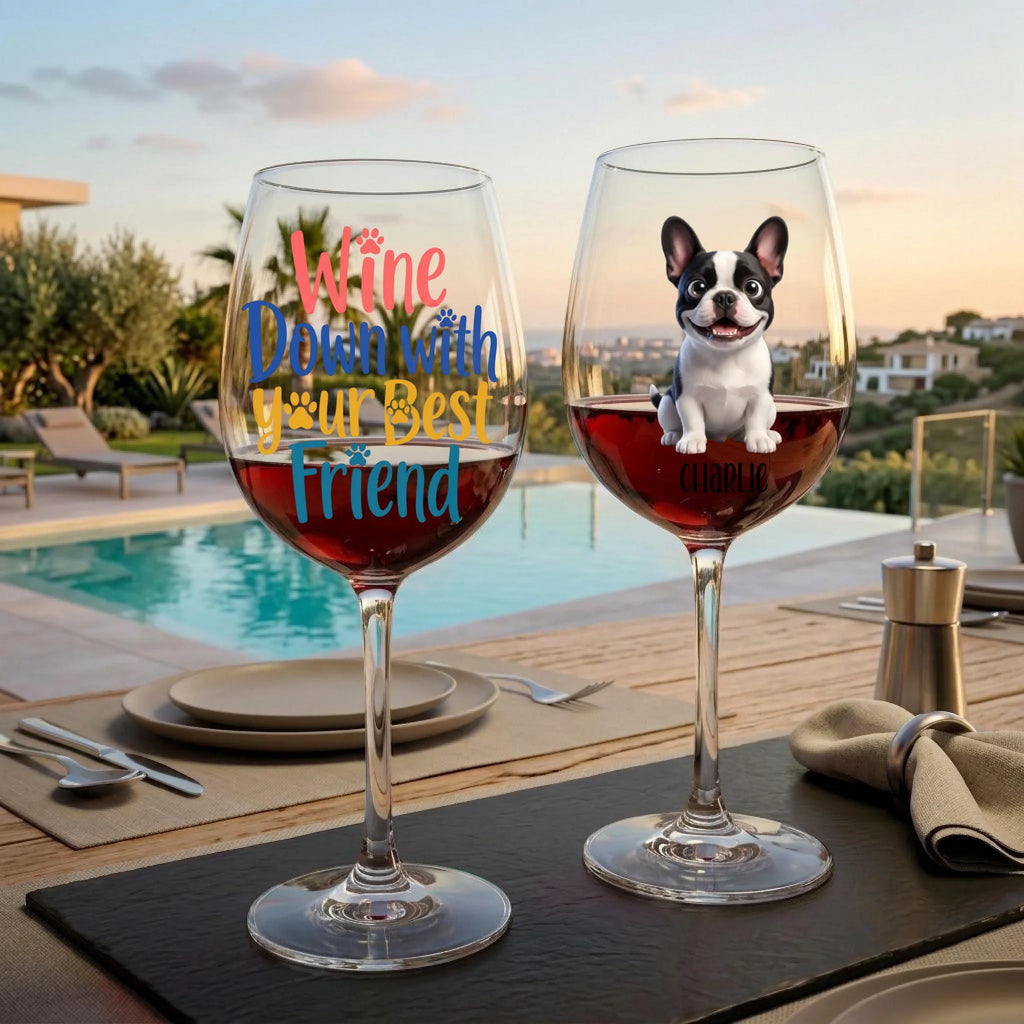 "Wine Down With Your Best Friend" Cartoon Fun Personalized Portrait 16oz Wine Glass