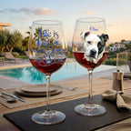 "Life is Better With Dogs and Wine" Blue or Pink Floral Personalized Watercolor Portrait 16oz Wine Glass