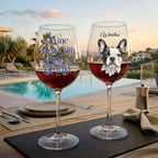 "Wine Down With Your Best Friend" Blue Flower Personalized Watercolor Portrait 16oz Wine Glass