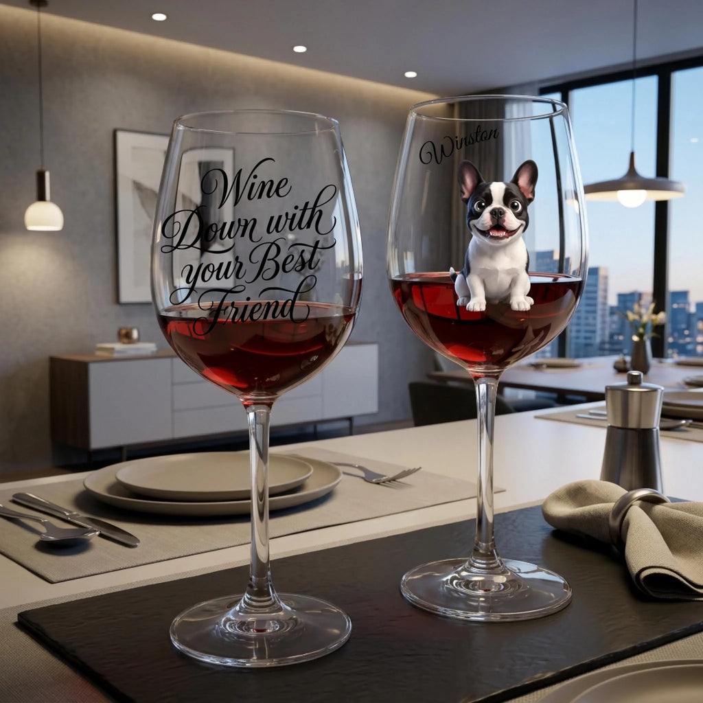 "Wine Down With Your Best Friend" Script Personalized Cartoon 16oz Wine Glass