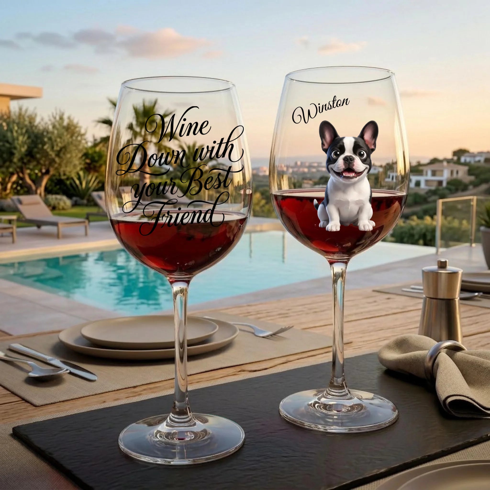 "Wine Down With Your Best Friend" Script Personalized Cartoon 16oz Wine Glass
