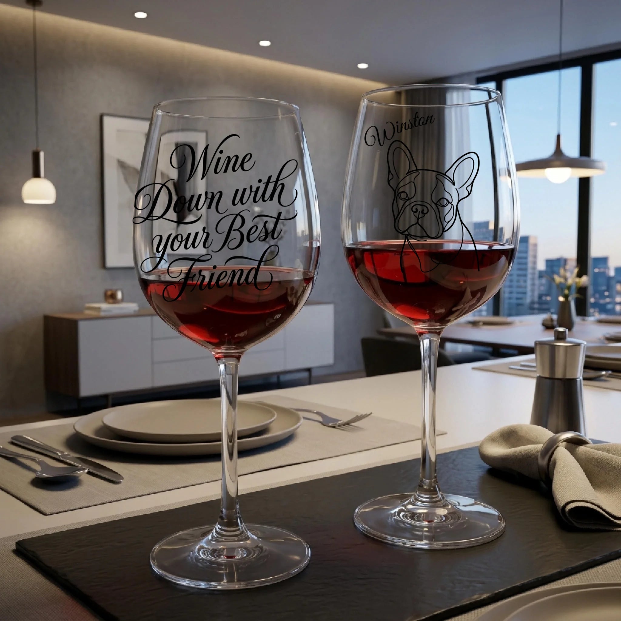 "Wine Down With Your Best Friend" Script Personalized Doodle 16oz Wine Glass