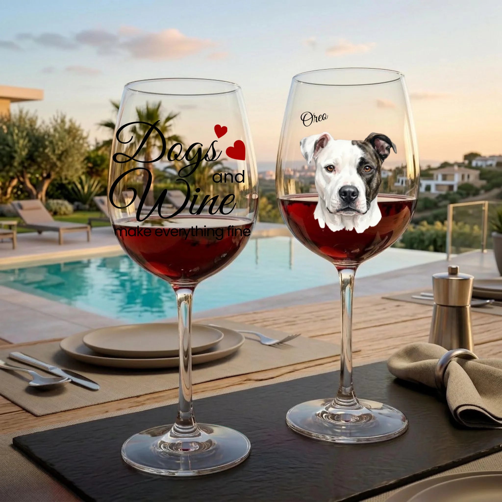"Dogs and Wine Make Everything Fine" Fancy Personalized Watercolor Black Font 16oz Wine Glass