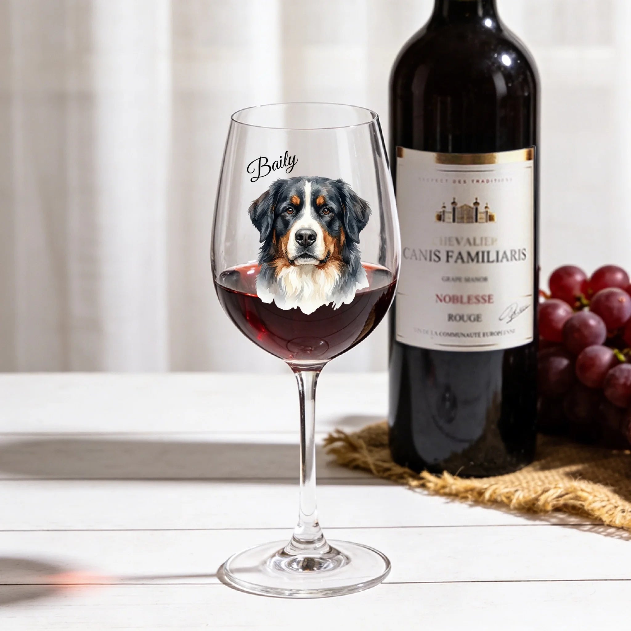 "Life is Better With Dogs and Wine" Script Personalized Watercolor 16oz Wine Glass